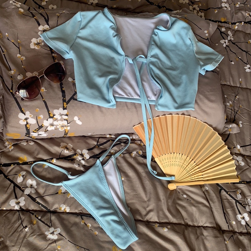 Ribbed tie front thing bikini suit - Picture 2 of 8